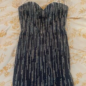 Navy beaded long prom dress